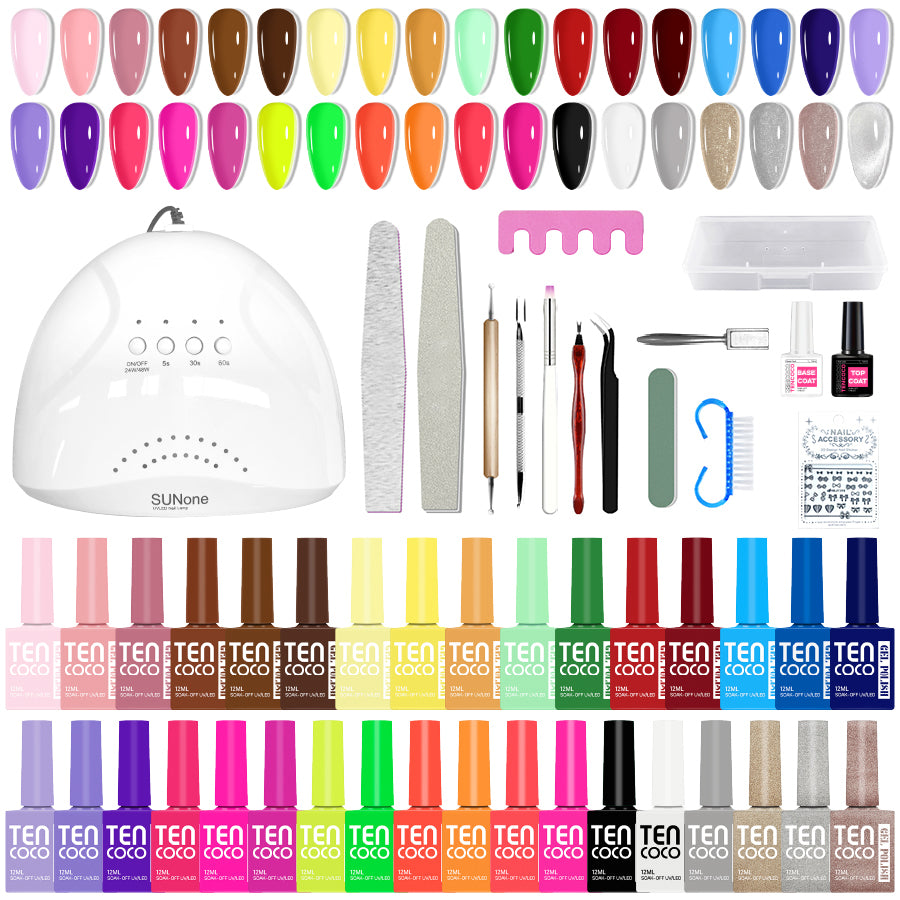 Gel Nail Kit – 51 Pcs with 35 Colors, Crystal Cat Eye Gel, UV Lamp & Tools for At-Home Nails