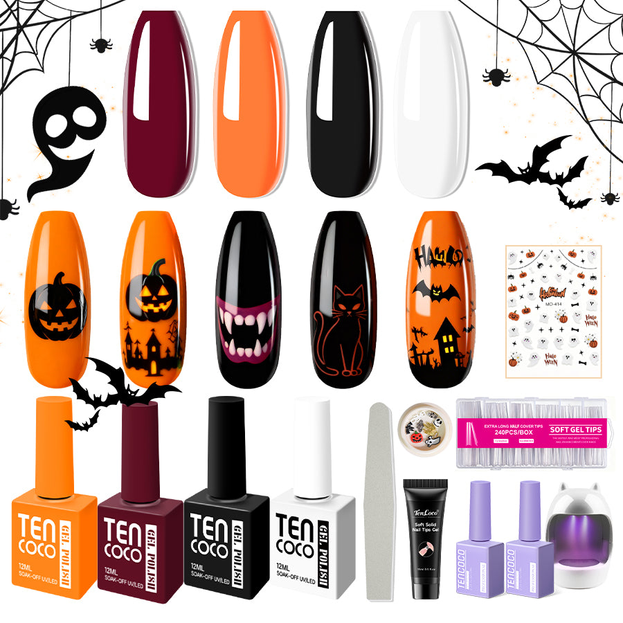 Press On Nails Kit – Halloween Set with UV Lamp & Nail Glue for At-Home Use